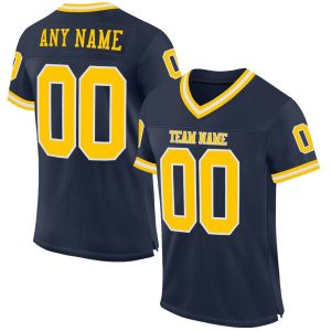 Navy, Gold & White Mesh Throwback Custom Football Jerseys for Men and Women