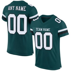 Midnight Green, White & Black Custom Football Jerseys for Men and Women