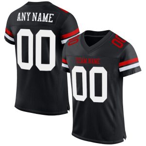 Black, White & Red Custom Name Football Jerseys for Men and Women