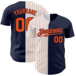 Navy, White & Orange Pinstripe Split Custom Name Baseball Jerseys for Men and Women
