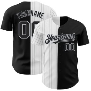 Black, White & Gray Pinstripe Split Custom Name Baseball Jerseys for Men and Women
