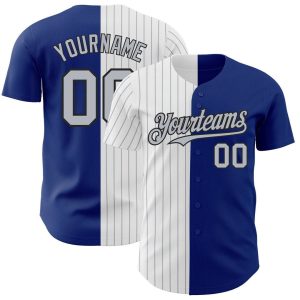Royal, Black & Gray Pinstripe Split Custom Name Baseball Jerseys for Men and Women