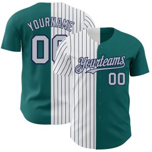 Teal, Gray & Navy Pinstripe Split Custom Name Baseball Jerseys for Men and Women
