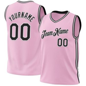 Light Pink, Black & White Throwback Custom Basketball Jerseys for Men and Women