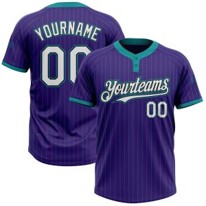 Purple, Teal, White & Black Pinstripe Custom Name Softball Jerseys for Men and Women
