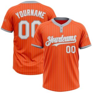 Orange, Gray & White Pinstripe Custom Name Softball Jerseys for Men and Women