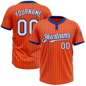 Orange, Royal & White Pinstripe Custom Name Softball Jerseys for Men and Women