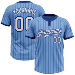 Light Blue, Royal & White Pinstripe Custom Name Softball Jerseys for Men and Women