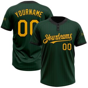 Green, Black & Gold Pinstripe Custom Name Softball Jerseys for Men and Women